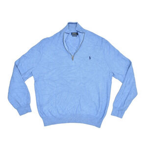 Polo Ralph Lauren Men's Blue Pima Cotton 1/4 Zip Sweater Size XL Pony